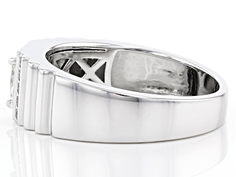 Fabulite Strontium Titanate And White Zircon Rhodium Over Silver Mens Ring 1.11ctw.