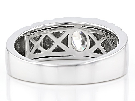 Fabulite Strontium Titanate And White Zircon Rhodium Over Silver Mens Ring 1.11ctw.