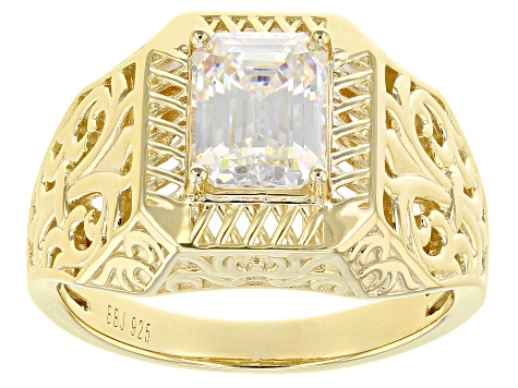 Fabulite Strontium Titanate 18k Yellow Gold Over Silver Mens Ring 3.30ct.