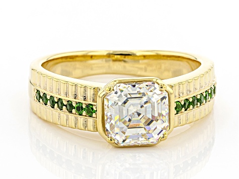 Strontium Titanate And Chrome Diopside 18k Yellow Gold Over Silver Mens Ring 3.45ctw.