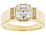 Strontium Titanate And White Zircon 18k Yellow Gold Over Silver Mens Ring 3.40ctw.