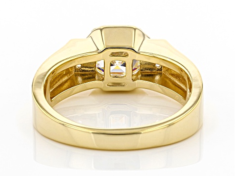 Strontium Titanate And White Zircon 18k Yellow Gold Over Silver Mens Ring 3.40ctw.