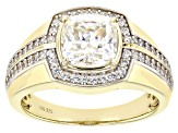 Strontium Titanate And White Zircon 18k Yellow Gold Over Silver Men's Ring 3.77ctw.