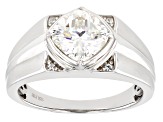 Strontium Titanate And White Zircon Rhodium Over Silver Mens Ring 3.29ctw.