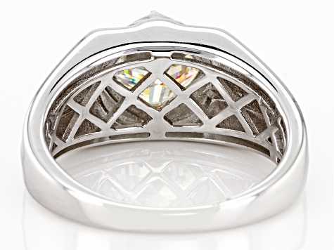 Strontium Titanate And White Zircon Rhodium Over Silver Mens Ring 3.29ctw.