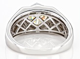 Strontium Titanate And White Zircon Rhodium Over Silver Mens Ring 3.29ctw.