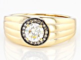 Strontium Titanate And Champagne Diamond 18k Yellow Gold Over Silver Mens Ring 1.20ctw.