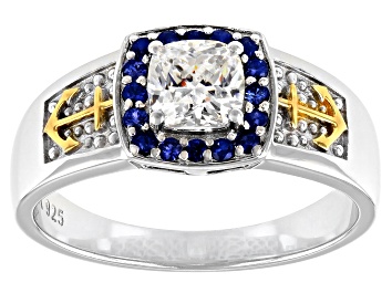 Picture of Strontium Titanate And Blue Sapphire Rhodium Over Silver Two Tone Mens Ring 1.78ctw.