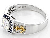 Strontium Titanate And Blue Sapphire Rhodium Over Silver Two Tone Mens Ring 1.78ctw.