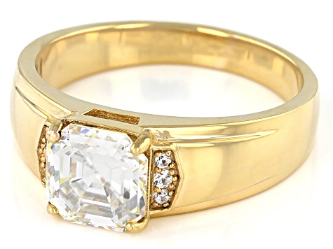 Strontium Titanate And White Zircon 3K Yellow Gold Ring 3.34ctw.