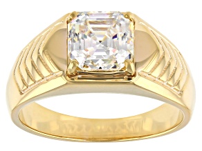 Fabulite Strontium Titanate 18K Yellow Gold Over Silver Solitaire Mens Ring 3.25ct