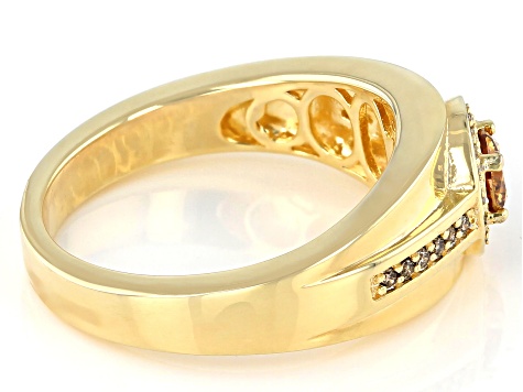 Champagne Strontium Titanate 18K Yellow Gold Over Silver Mens Ring .94ctw