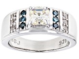 Candlelight Fabulite and Blue Diamond and White Zircon Rhodium Over Silver Men's Ring 1.90ctw.