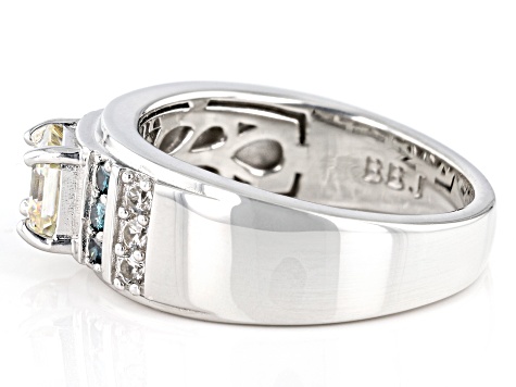 Candlelight Fabulite and Blue Diamond and White Zircon Rhodium Over Silver Men's Ring 1.90ctw.