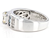Candlelight Fabulite and Blue Diamond and White Zircon Rhodium Over Silver Men's Ring 1.90ctw.