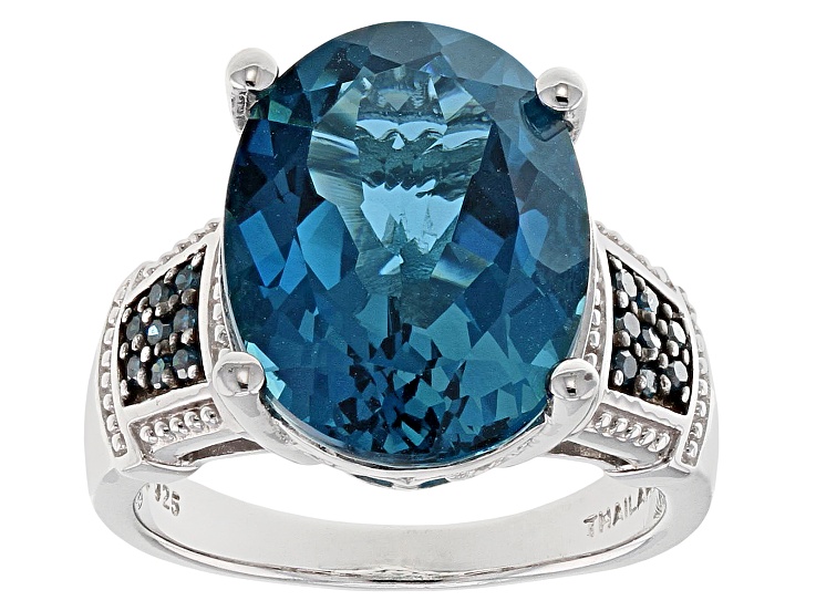Jewelry Adviser Rings Sterling Silver Rhodium Diam & Blue Topaz Ring