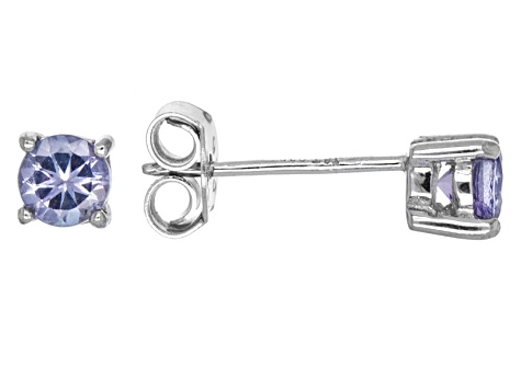 Blue tanzanite solitaire rhodium over sterling silver earrings .43ctw