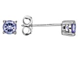 Blue tanzanite solitaire rhodium over sterling silver earrings .43ctw