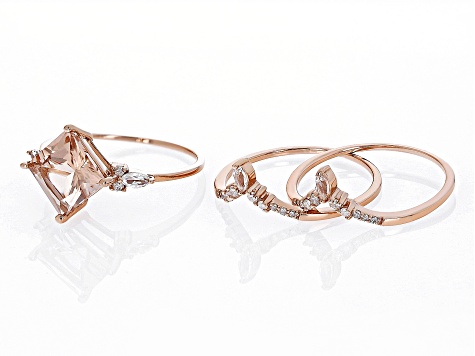 Peach Morganite 14k Rose Gold Set Of 3 Rings 2.55ctw