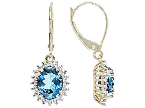 London Blue Topaz 10k Yellow Gold Earrings 2.89ctw