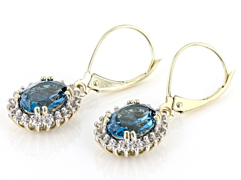 London Blue Topaz 10k Yellow Gold Earrings 2.89ctw