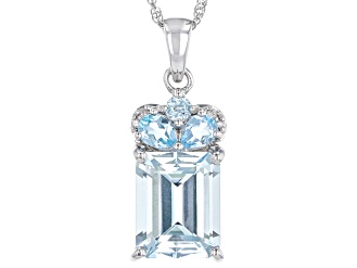 Aquamarine Rhodium Over 10k White Gold Pendant With Chain 2.92ctw