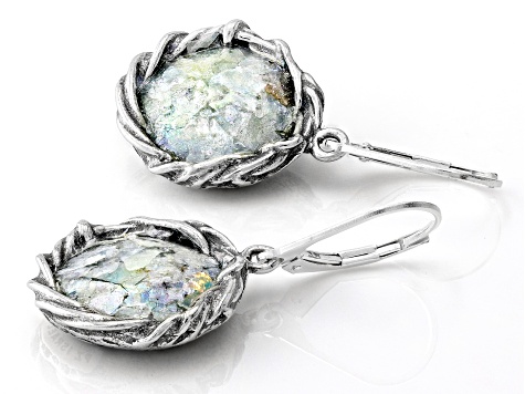 Roman Glass Sterling Silver Textured Drop Earrings