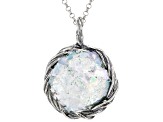 Roman Glass Sterling Silver Textured Pendant with Rolo Chain