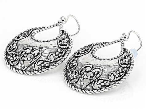 Sterling Silver Ornate Circle Dangle Earrings