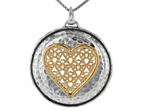 Two Tone Sterling Silver & 14K Yellow Gold Over Sterling Silver Heart Pendant With Chain