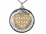 Two Tone Sterling Silver & 14K Yellow Gold Over Sterling Silver Heart Pendant With Chain