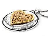 Two Tone Sterling Silver & 14K Yellow Gold Over Sterling Silver Heart Pendant With Chain