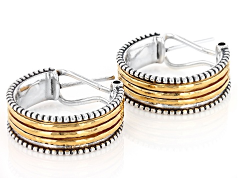 Two Tone Sterling Silver & 14K Yellow Gold Over Sterling Silver Hoop Earring