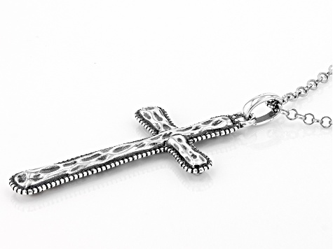 Sterling Silver Textured Cross Pendant With Chain - SPZ025 | JTV.com