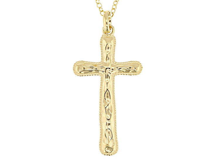 14K Yellow Gold Over Sterling Silver Textured Cross Pendant