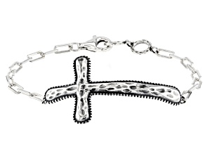 Sterling Silver Textured  Cross Bracelet