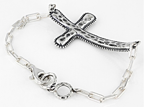 Sterling Silver Textured Cross Bracelet - SPZ026 | JTV.com