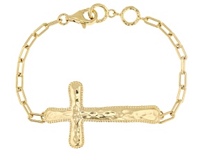 14K Yellow Gold Over Sterling Silver Textured  Cross Bracelet