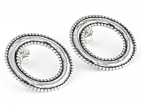 Sterling Silver Open Circle Beaded Earrings