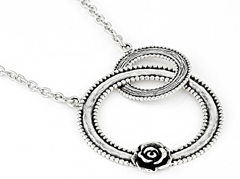 Sterling Silver Double Circle Rose Necklace