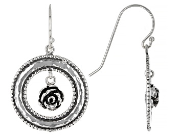Picture of Sterling Silver Open Circle Rose Dangle Earrings