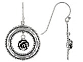 Sterling Silver Open Circle Rose Dangle Earrings
