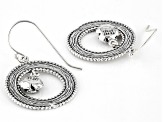 Sterling Silver Open Circle Rose Dangle Earrings