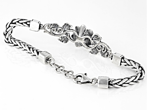 Sterling Silver Floral Foxtail Chain Bracelet