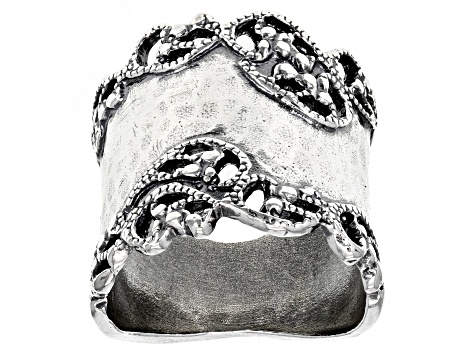 Sterling Silver Hammered Wide Band Ring