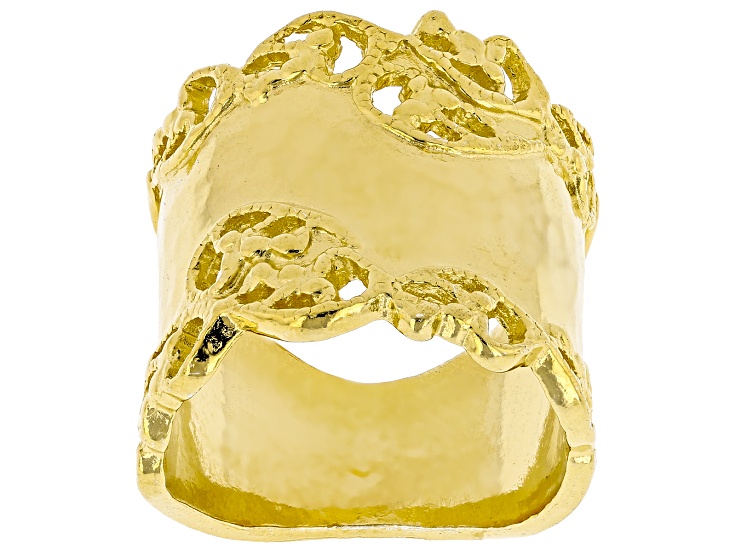 14K Gold Over Sterling Silver Hammered Wide Band Ring - SPZ034A | JTV