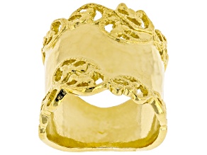 14K Gold Over Sterling Silver Hammered Wide Band Ring