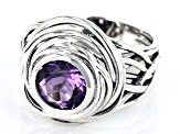 Amethyst Sterling Silver Textured Ring 1.80ct