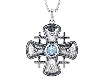 Picture of Blue Topaz Sterling Silver Cross Pendant With Chain 1.0ct
