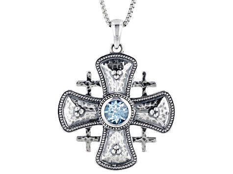 Blue Topaz Sterling Silver Cross Pendant With Chain 1.0ct